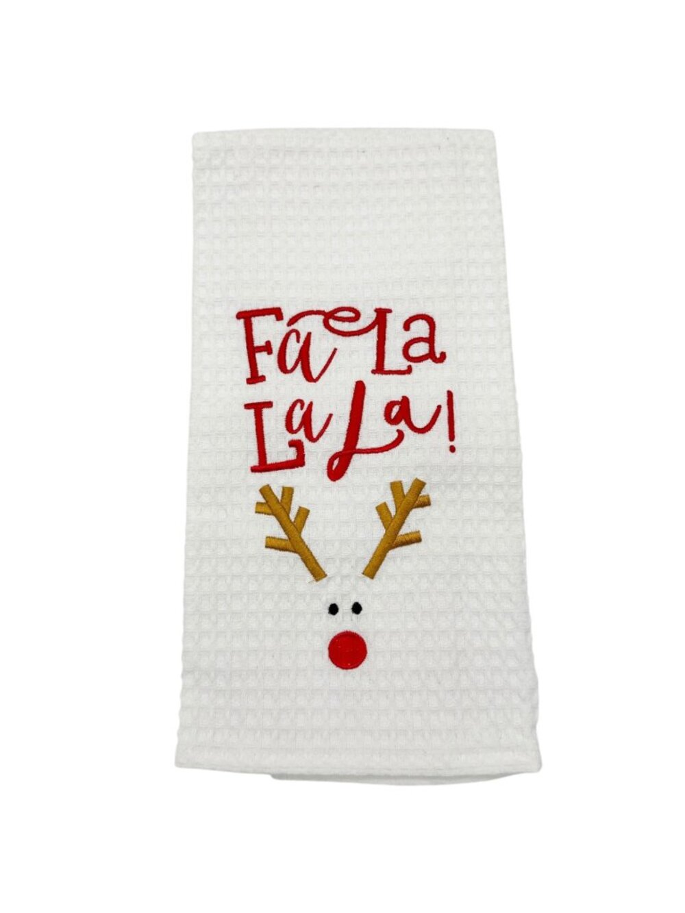 Mud Pie Holiday Kitchen Towel Fa La La La La Reindeer Waffle Weave Cotton 24x16